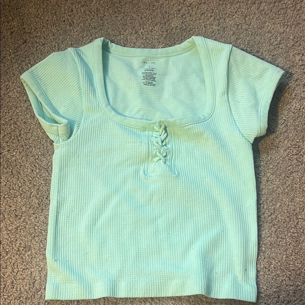 Buckle Light Blue Ribbed Top